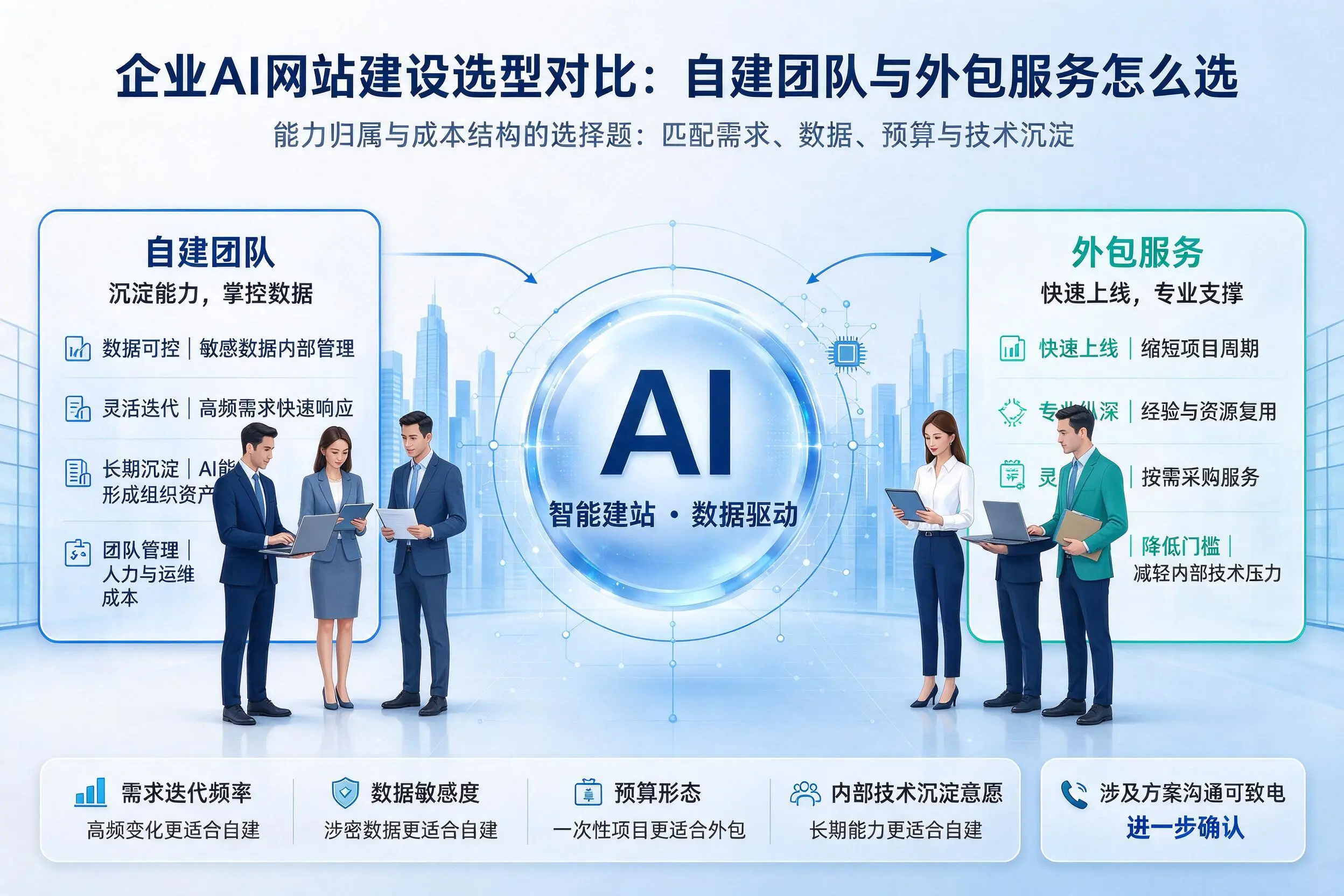 衡阳企业AI网站建设选型对比：自建团队与外包服务怎么选